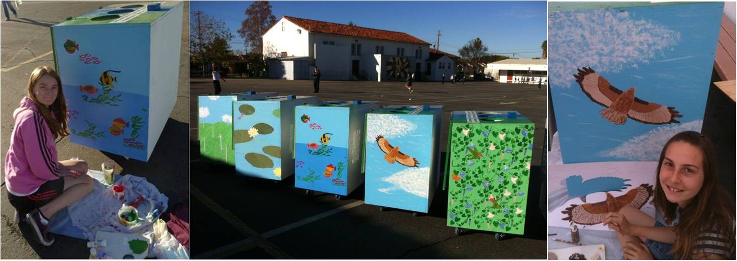 Girl Scout Troop 30157 painted the new waste stations at St Michael School in Livermore, California, for their Girl Scout Silver Award