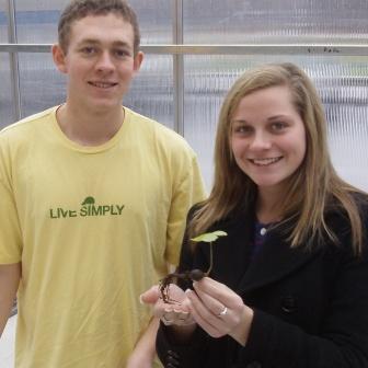 Carmichaels High School environmental science students Michael Donaldson and Floretta Chambers with an oak seedling