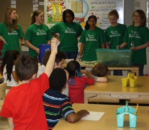 5th grade students teach 2nd grade students about composting