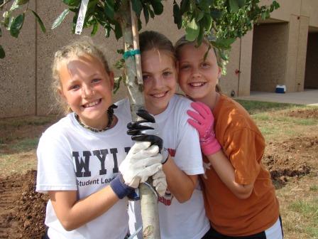 Students plant a tree at their school