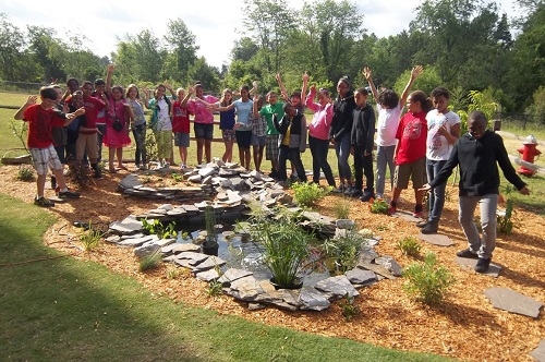 catawaba elementary school student show new pond