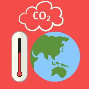 thermometer measuring earth's co2 emissions and rising temperatures