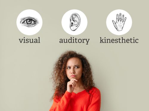 graphic-of-woman-wondering-below-visual-vs-auditory-vs-kinesthetic-learning-types