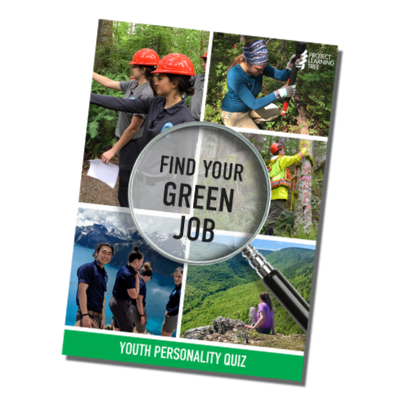 plt's green job quiz cover photo with youth adults and youth in different forestry careers