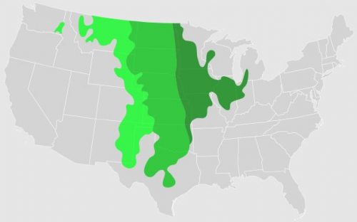 map showing the range of prairie stretching across the middle of the united states
