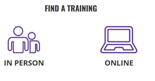 find a training in person or online people icon and a laptop icon