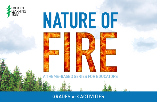 Cover of PLT's Nature of Fire with flames inside the lettering and evergreen trees below