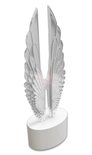 Hermes Platinum Creative Awards Statue with two angel-like wings