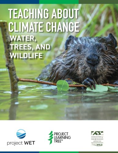 teaching-about-climate-change-guide-cover-with-image-of-beaver-in-water