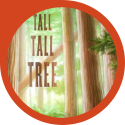 cartoon illustrated trees making up a forest. Between the trees is the text tall tall tree