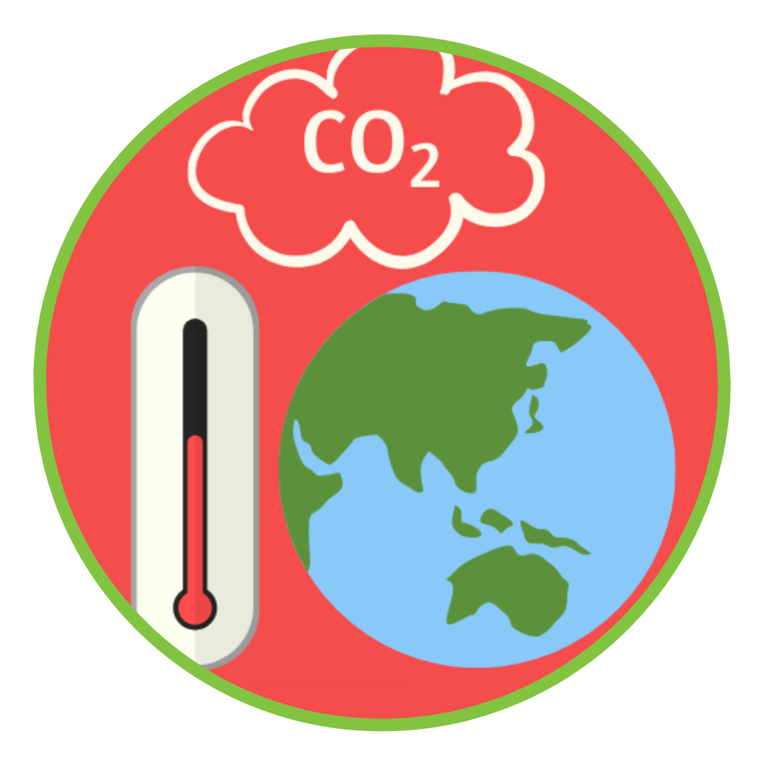 Earth beside a cloud titled CO2 and a thermometer with the temperature increasing