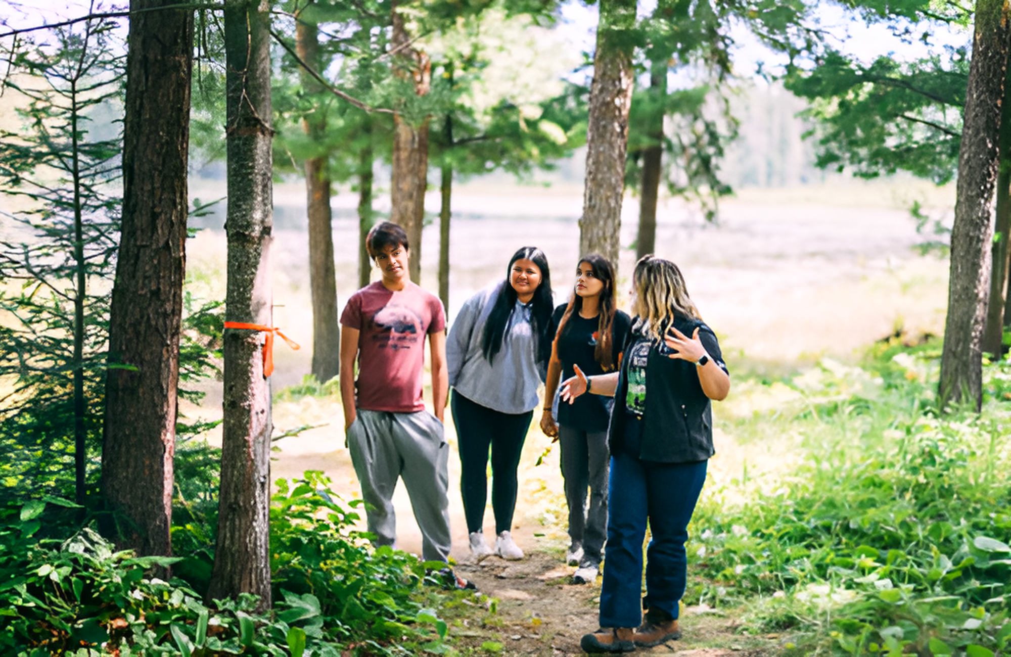 Group of youth outdoors doing a PLT activity